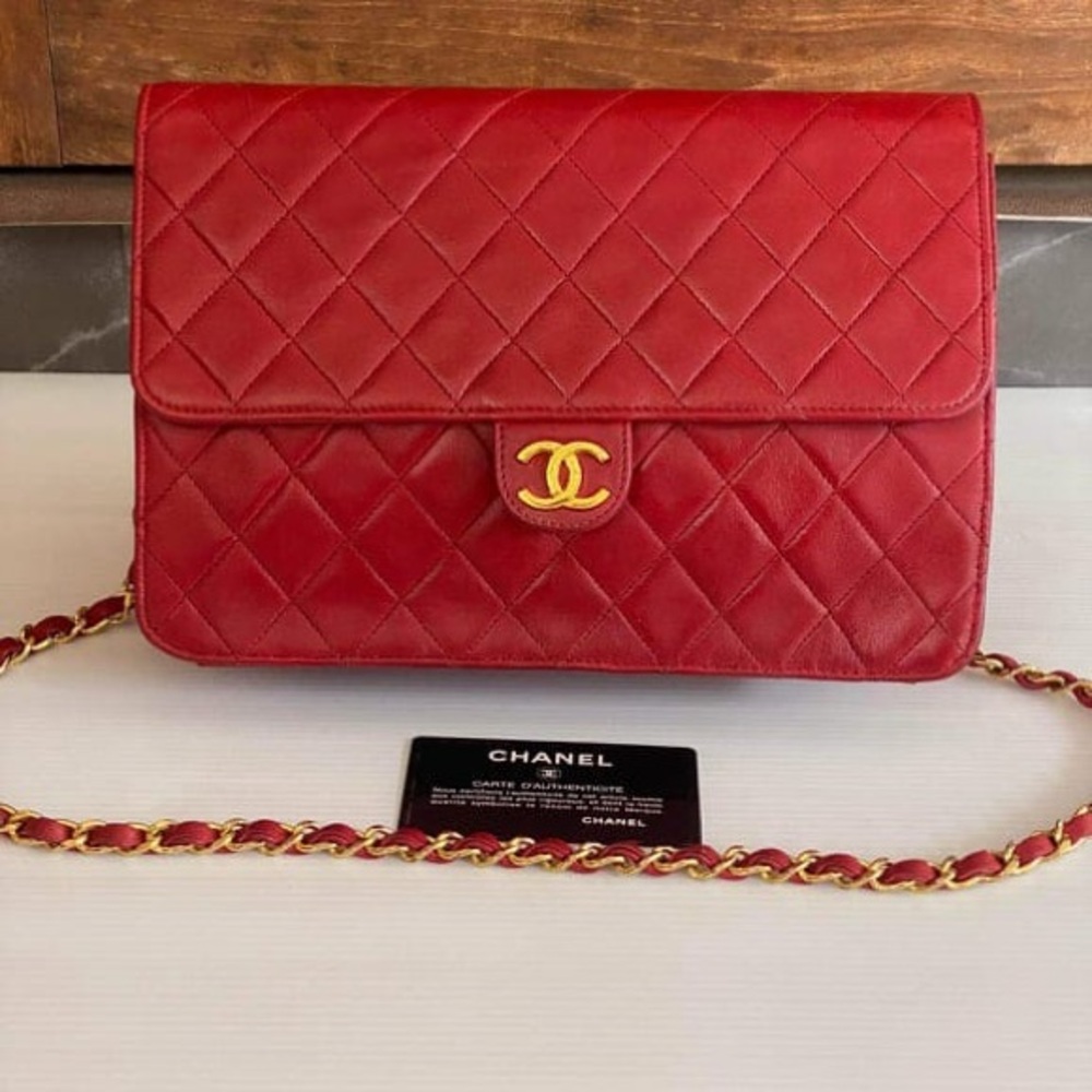 Chanel Red Quilted Crossbody Bag with Gold Chain